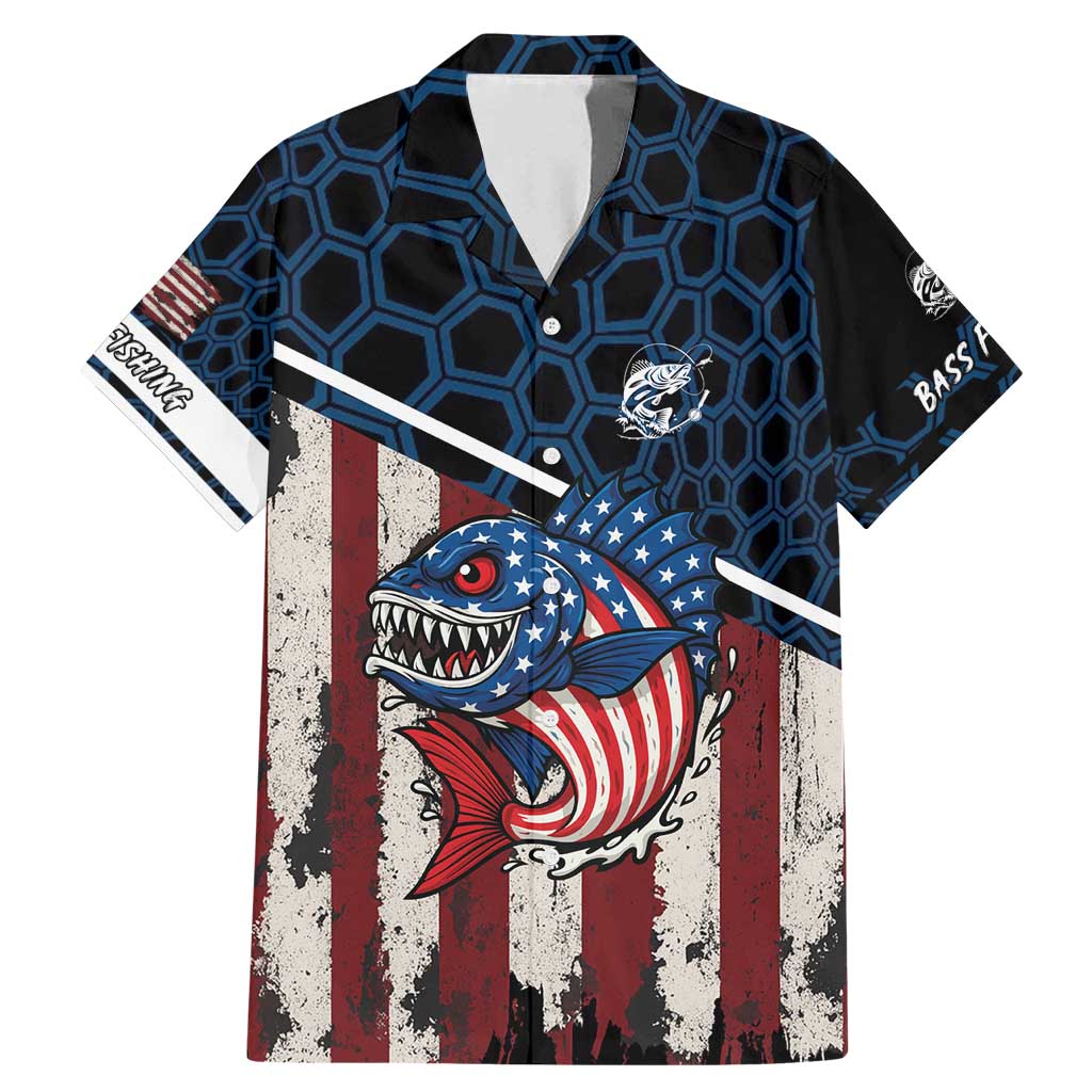 Aggressive Bass Fishing Family Matching Mermaid Dress and Hawaiian Shirt with American Flag Pattern on Grunge Hex Background - Wonder Print Shop