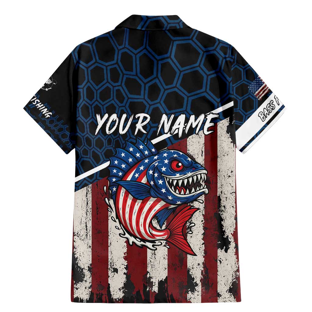 Aggressive Bass Fishing Family Matching Mermaid Dress and Hawaiian Shirt with American Flag Pattern on Grunge Hex Background - Wonder Print Shop