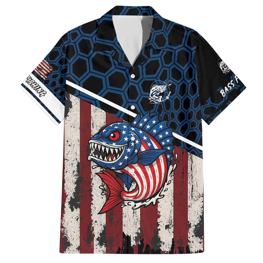 Aggressive Bass Fishing Family Matching Off Shoulder Maxi Dress and Hawaiian Shirt with American Flag Pattern on Grunge Hex Background - Wonder Print Shop
