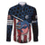 Aggressive Bass Fishing Family Matching Off Shoulder Short Dress and Hawaiian Shirt with American Flag Pattern on Grunge Hex Background - Wonder Print Shop