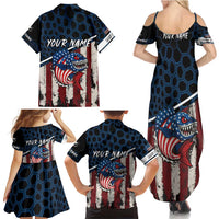 Aggressive Bass Fishing Family Matching Summer Maxi Dress and Hawaiian Shirt with American Flag Pattern on Grunge Hex Background - Wonder Print Shop