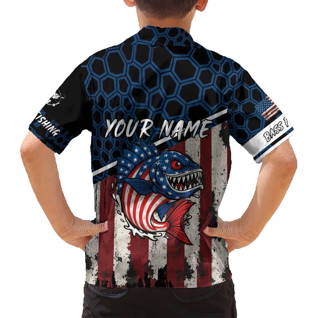 Aggressive Bass Fishing Family Matching Tank Maxi Dress and Hawaiian Shirt with American Flag Pattern on Grunge Hex Background - Wonder Print Shop