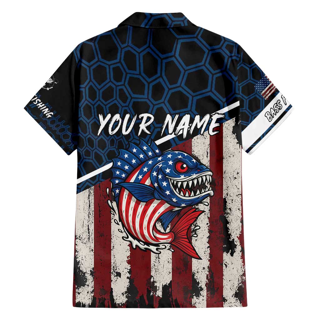 Aggressive Bass Fishing Family Matching Tank Maxi Dress and Hawaiian Shirt with American Flag Pattern on Grunge Hex Background - Wonder Print Shop