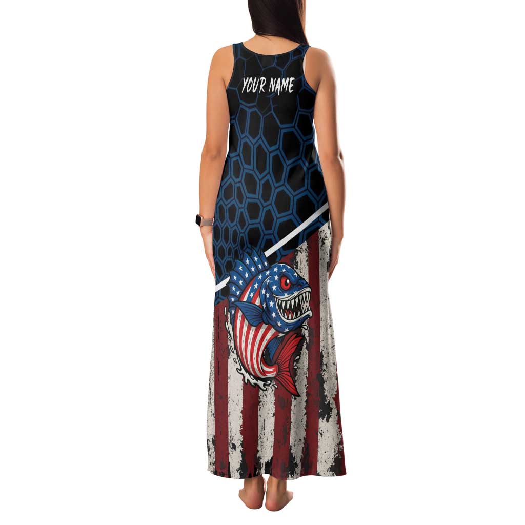 Aggressive Bass Fishing Family Matching Tank Maxi Dress and Hawaiian Shirt with American Flag Pattern on Grunge Hex Background - Wonder Print Shop