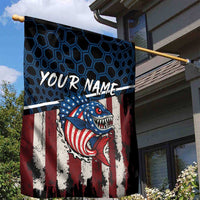 Aggressive Bass Fishing Garden Flag with American Flag Pattern on Grunge Hex Background - Wonder Print Shop