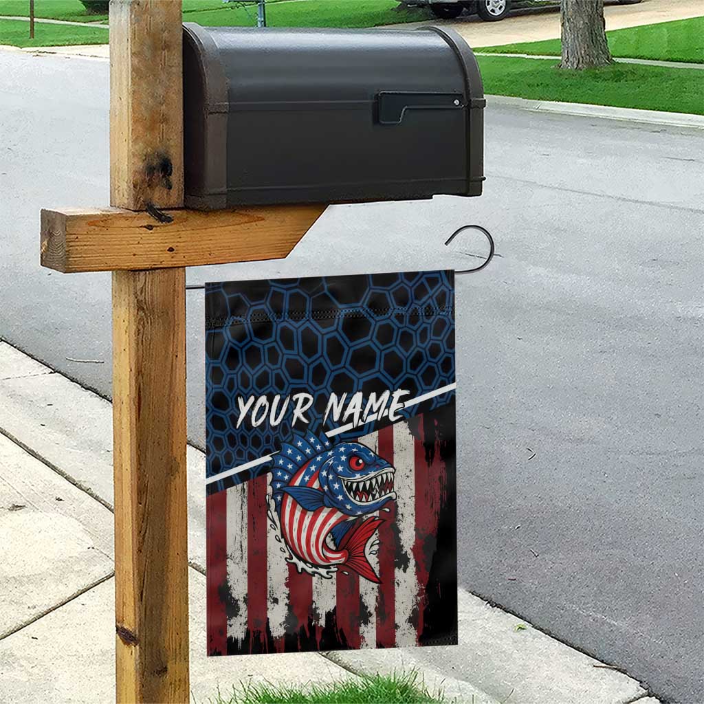 Aggressive Bass Fishing Garden Flag with American Flag Pattern on Grunge Hex Background - Wonder Print Shop