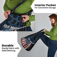 Aggressive Bass Fishing Grocery Bag with American Flag Pattern on Grunge Hex Background - Wonder Print Shop