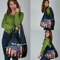 Aggressive Bass Fishing Grocery Bag with American Flag Pattern on Grunge Hex Background - Wonder Print Shop