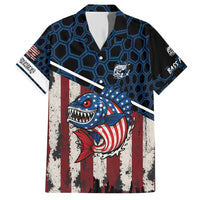 Aggressive Bass Fishing Hawaiian Shirt with American Flag Pattern on Grunge Hex Background - Wonder Print Shop