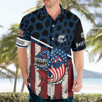 Aggressive Bass Fishing Hawaiian Shirt with American Flag Pattern on Grunge Hex Background - Wonder Print Shop