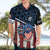 Aggressive Bass Fishing Hawaiian Shirt with American Flag Pattern on Grunge Hex Background - Wonder Print Shop