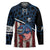 Aggressive Bass Fishing Hockey Jersey with American Flag Pattern on Grunge Hex Background - Wonder Print Shop