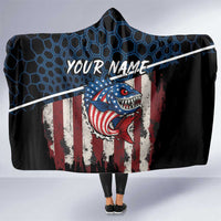 Aggressive Bass Fishing Hooded Blanket with American Flag Pattern on Grunge Hex Background - Wonder Print Shop
