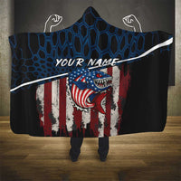 Aggressive Bass Fishing Hooded Blanket with American Flag Pattern on Grunge Hex Background - Wonder Print Shop
