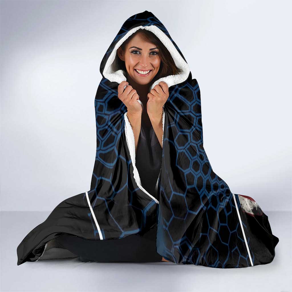 Aggressive Bass Fishing Hooded Blanket with American Flag Pattern on Grunge Hex Background - Wonder Print Shop