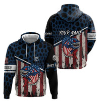 Aggressive Bass Fishing Hoodie with American Flag Pattern on Grunge Hex Background - Wonder Print Shop