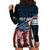 Aggressive Bass Fishing Hoodie Dress with American Flag Pattern on Grunge Hex Background - Wonder Print Shop
