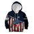 Aggressive Bass Fishing Kid Hoodie with American Flag Pattern on Grunge Hex Background - Wonder Print Shop