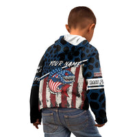 Aggressive Bass Fishing Kid Hoodie with American Flag Pattern on Grunge Hex Background - Wonder Print Shop
