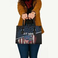 Aggressive Bass Fishing Leather Bag with American Flag Pattern on Grunge Hex Background - Wonder Print Shop