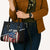 Aggressive Bass Fishing Leather Bag with American Flag Pattern on Grunge Hex Background - Wonder Print Shop