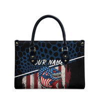 Aggressive Bass Fishing Leather Bag with American Flag Pattern on Grunge Hex Background - Wonder Print Shop