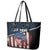 Aggressive Bass Fishing Leather Tote Bag with American Flag Pattern on Grunge Hex Background - Wonder Print Shop