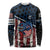 Aggressive Bass Fishing Long Sleeve Shirt with American Flag Pattern on Grunge Hex Background - Wonder Print Shop