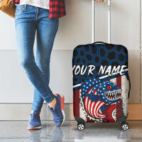 Aggressive Bass Fishing Luggage Cover with American Flag Pattern on Grunge Hex Background - Wonder Print Shop
