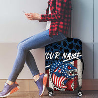 Aggressive Bass Fishing Luggage Cover with American Flag Pattern on Grunge Hex Background - Wonder Print Shop
