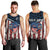 Aggressive Bass Fishing Men Tank Top with American Flag Pattern on Grunge Hex Background - Wonder Print Shop