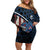 Aggressive Bass Fishing Off Shoulder Short Dress with American Flag Pattern on Grunge Hex Background - Wonder Print Shop