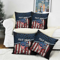 Aggressive Bass Fishing Pillow Cover with American Flag Pattern on Grunge Hex Background - Wonder Print Shop
