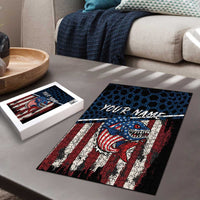 Aggressive Bass Fishing Puzzle with American Flag Pattern on Grunge Hex Background - Wonder Print Shop