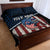Aggressive Bass Fishing Quilt Bed Set with American Flag Pattern on Grunge Hex Background - Wonder Print Shop