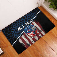 Aggressive Bass Fishing Rubber Doormat with American Flag Pattern on Grunge Hex Background - Wonder Print Shop