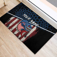 Aggressive Bass Fishing Rubber Doormat with American Flag Pattern on Grunge Hex Background - Wonder Print Shop