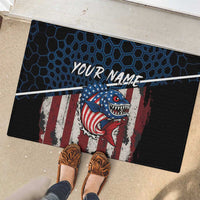 Aggressive Bass Fishing Rubber Doormat with American Flag Pattern on Grunge Hex Background - Wonder Print Shop