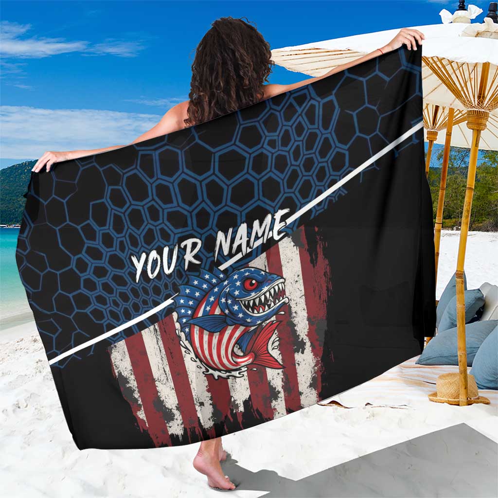 Aggressive Bass Fishing Sarong with American Flag Pattern on Grunge Hex Background - Wonder Print Shop