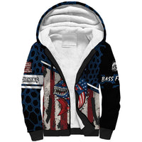Aggressive Bass Fishing Sherpa Hoodie with American Flag Pattern on Grunge Hex Background - Wonder Print Shop