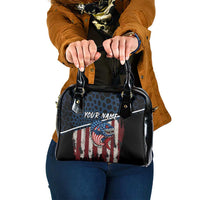 Aggressive Bass Fishing Shoulder Handbag with American Flag Pattern on Grunge Hex Background - Wonder Print Shop