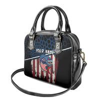 Aggressive Bass Fishing Shoulder Handbag with American Flag Pattern on Grunge Hex Background - Wonder Print Shop