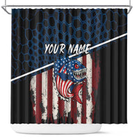 Aggressive Bass Fishing Shower Curtain with American Flag Pattern on Grunge Hex Background - Wonder Print Shop