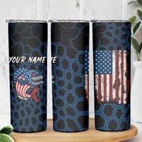 Aggressive Bass Fishing Skinny Tumbler with American Flag Pattern on Grunge Hex Background - Wonder Print Shop