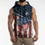 Aggressive Bass Fishing Sleeveless Hoodie with American Flag Pattern on Grunge Hex Background - Wonder Print Shop