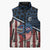 Aggressive Bass Fishing Sleeveless Puffer Jacket with American Flag Pattern on Grunge Hex Background - Wonder Print Shop