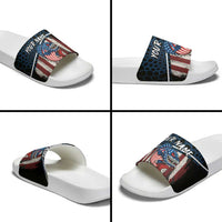 Aggressive Bass Fishing Slide Sandals with American Flag Pattern on Grunge Hex Background - Wonder Print Shop