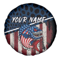 Aggressive Bass Fishing Spare Tire Cover with American Flag Pattern on Grunge Hex Background - Wonder Print Shop