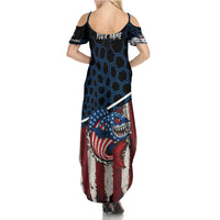 Aggressive Bass Fishing Summer Maxi Dress with American Flag Pattern on Grunge Hex Background - Wonder Print Shop