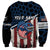 Aggressive Bass Fishing Sweatshirt with American Flag Pattern on Grunge Hex Background - Wonder Print Shop